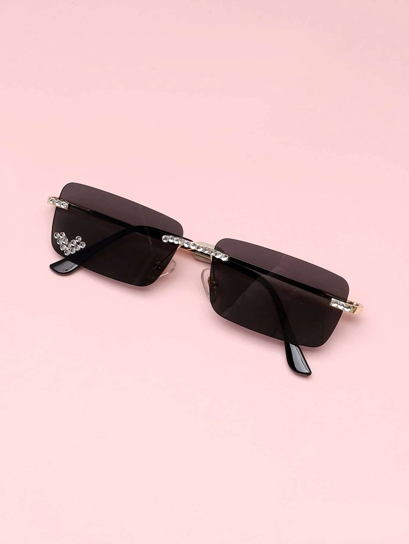 Rhinestone Decor Rimless Fashion Sunglasses