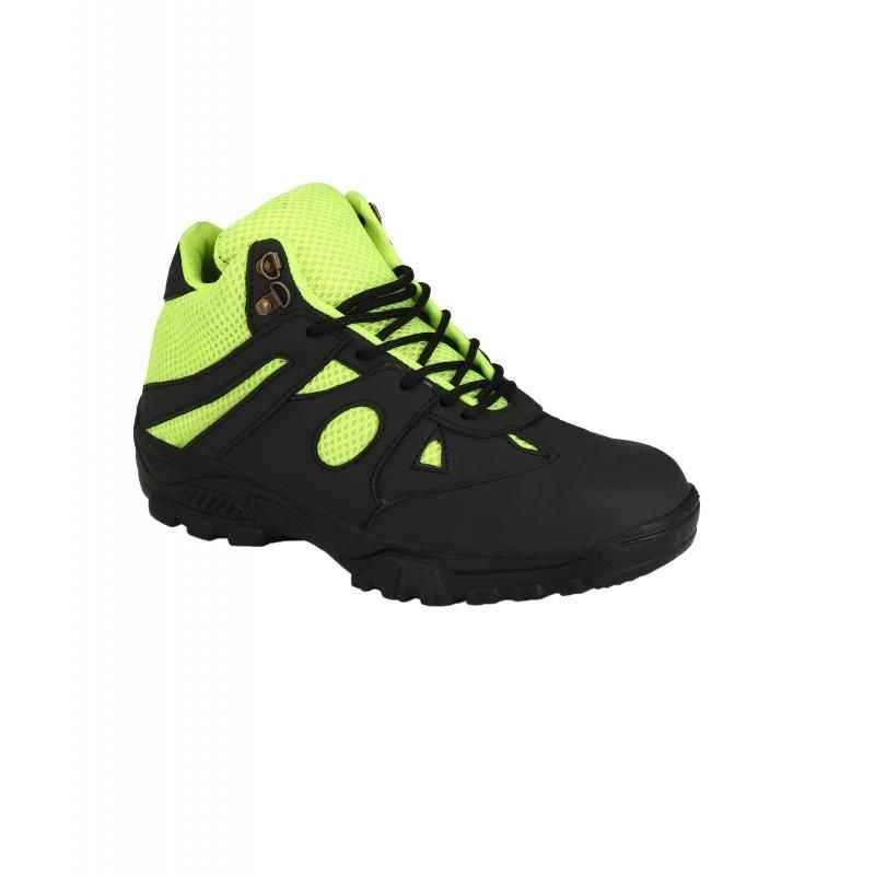 Black Fluorescent Green Leather Wave Walk Steel Toe Safety Shoes