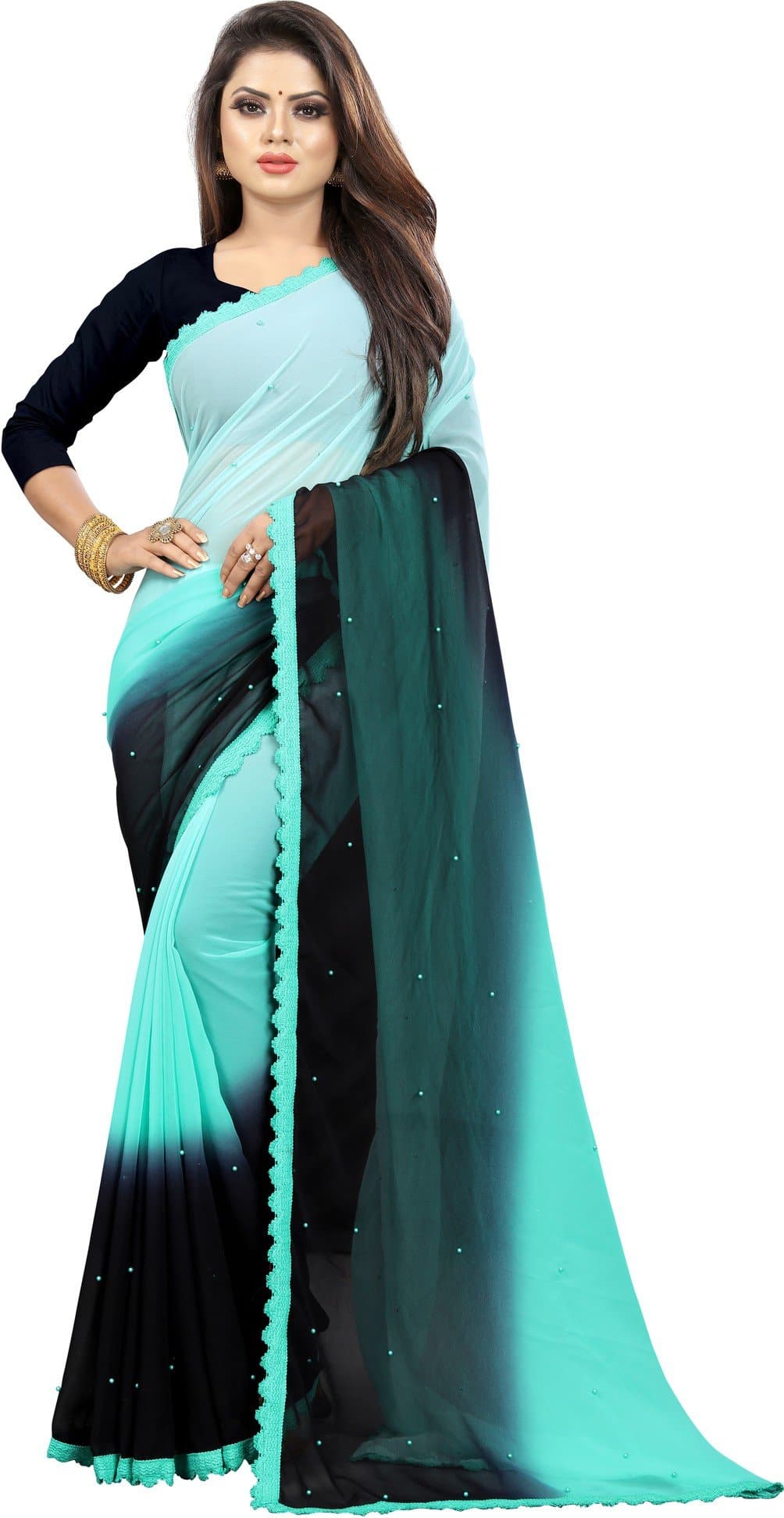 Self Design Kundan Lace Georgette Saree