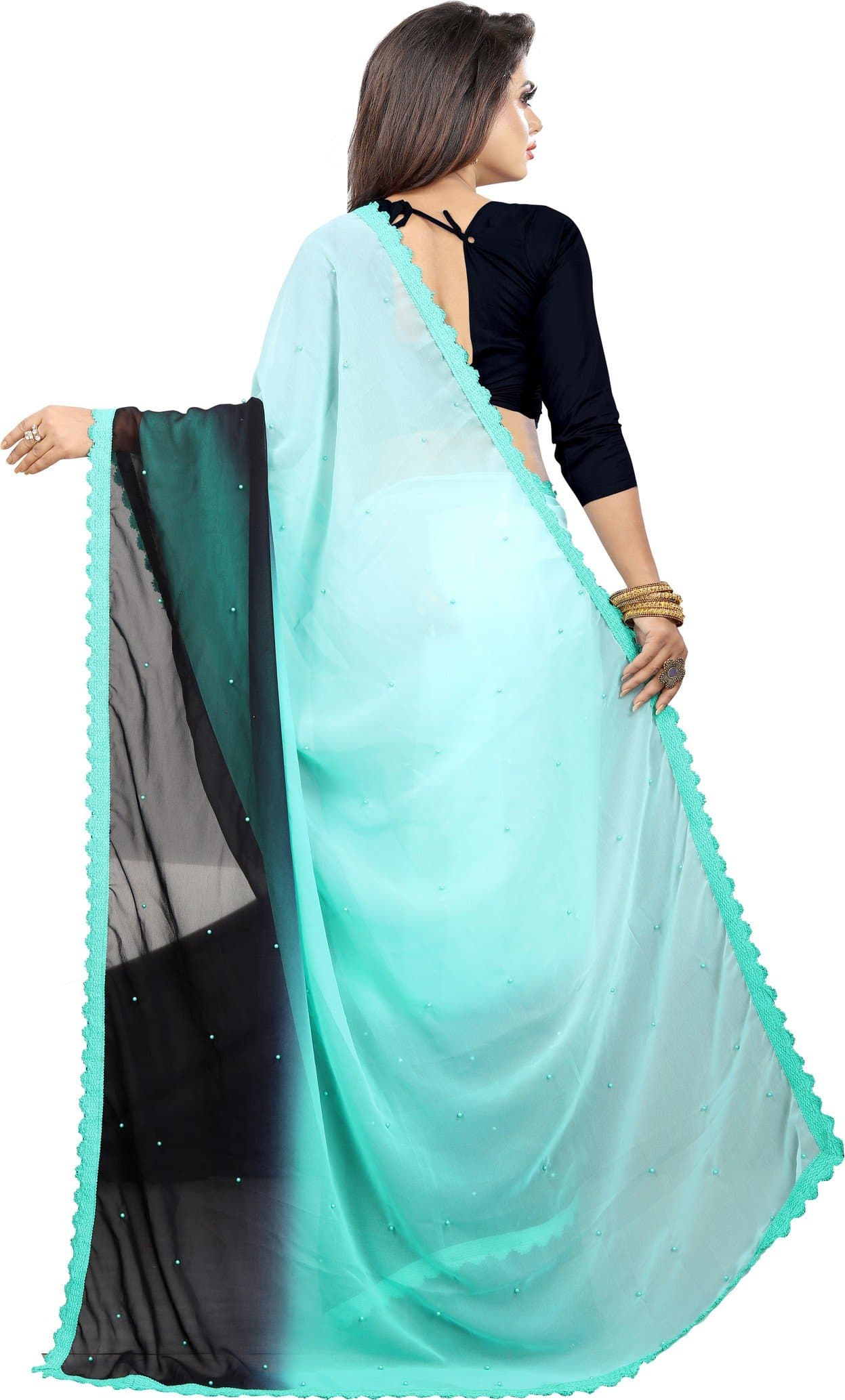 Self Design Kundan Lace Georgette Saree