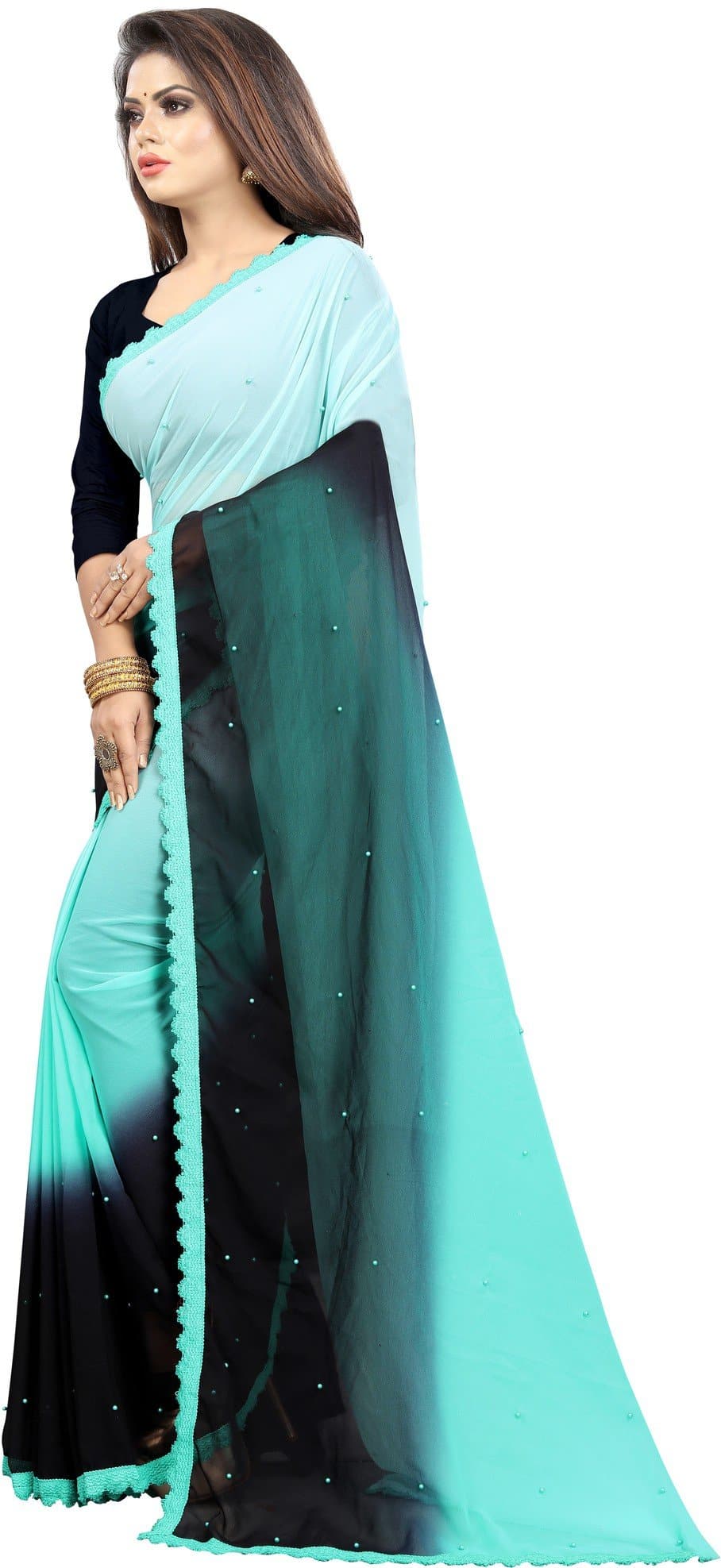 Self Design Kundan Lace Georgette Saree