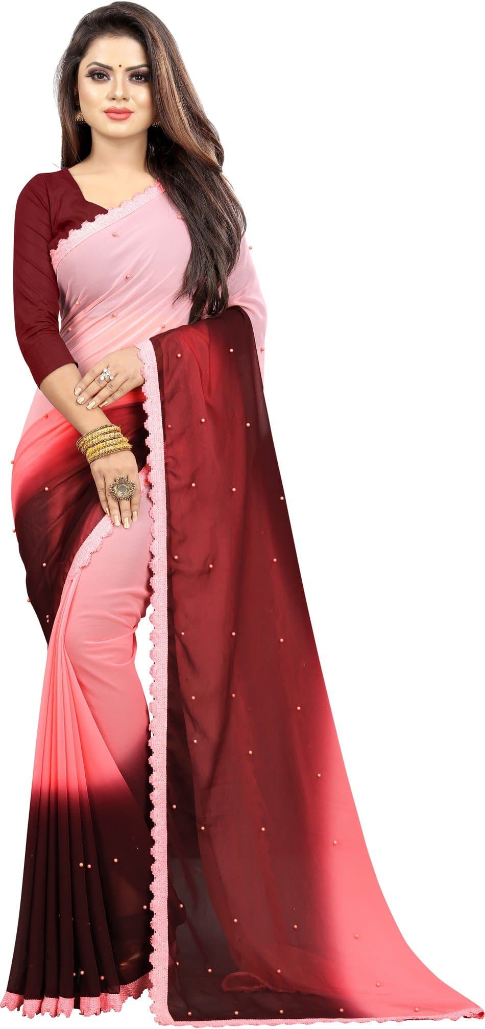 Self Design Kundan Lace Georgette Saree