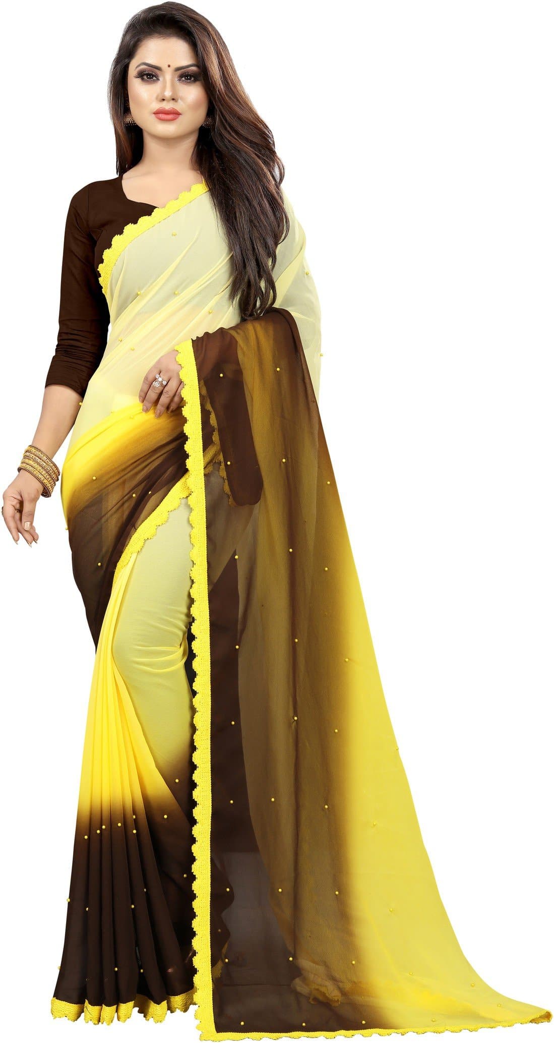 Self Design Kundan Lace Georgette Saree