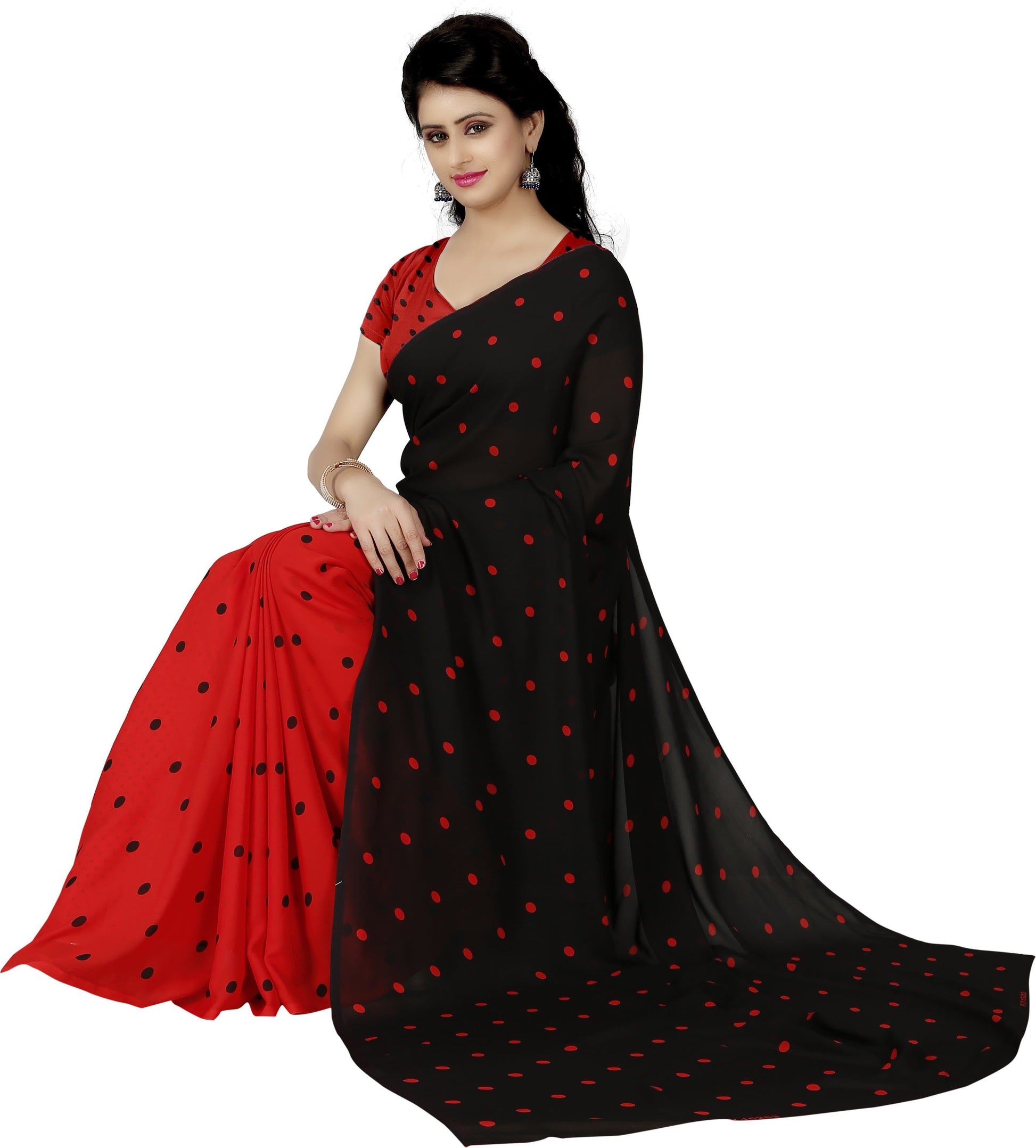 Polka Print Daily Wear Georgette Saree