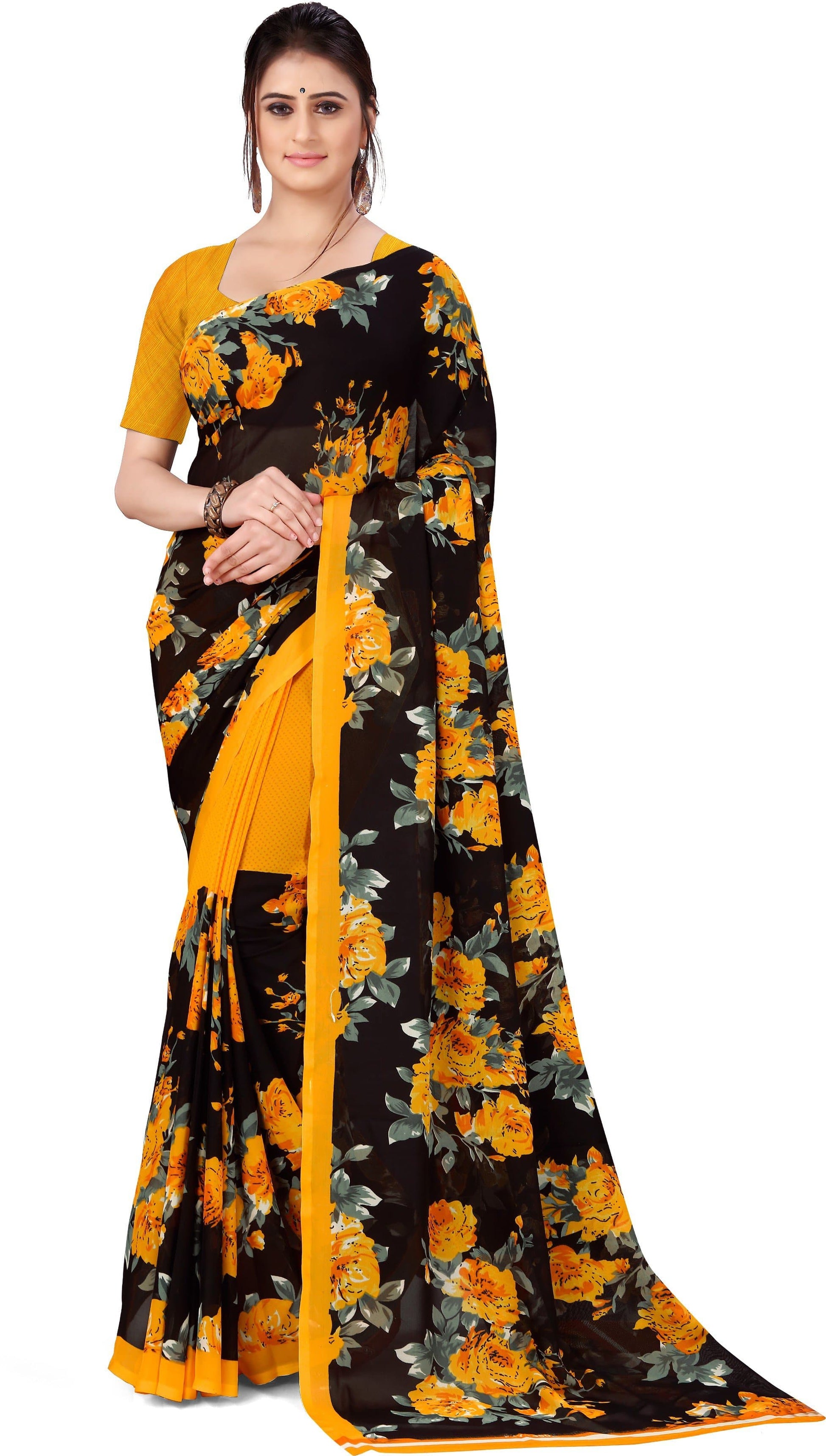 Floral Print Georgette Saree