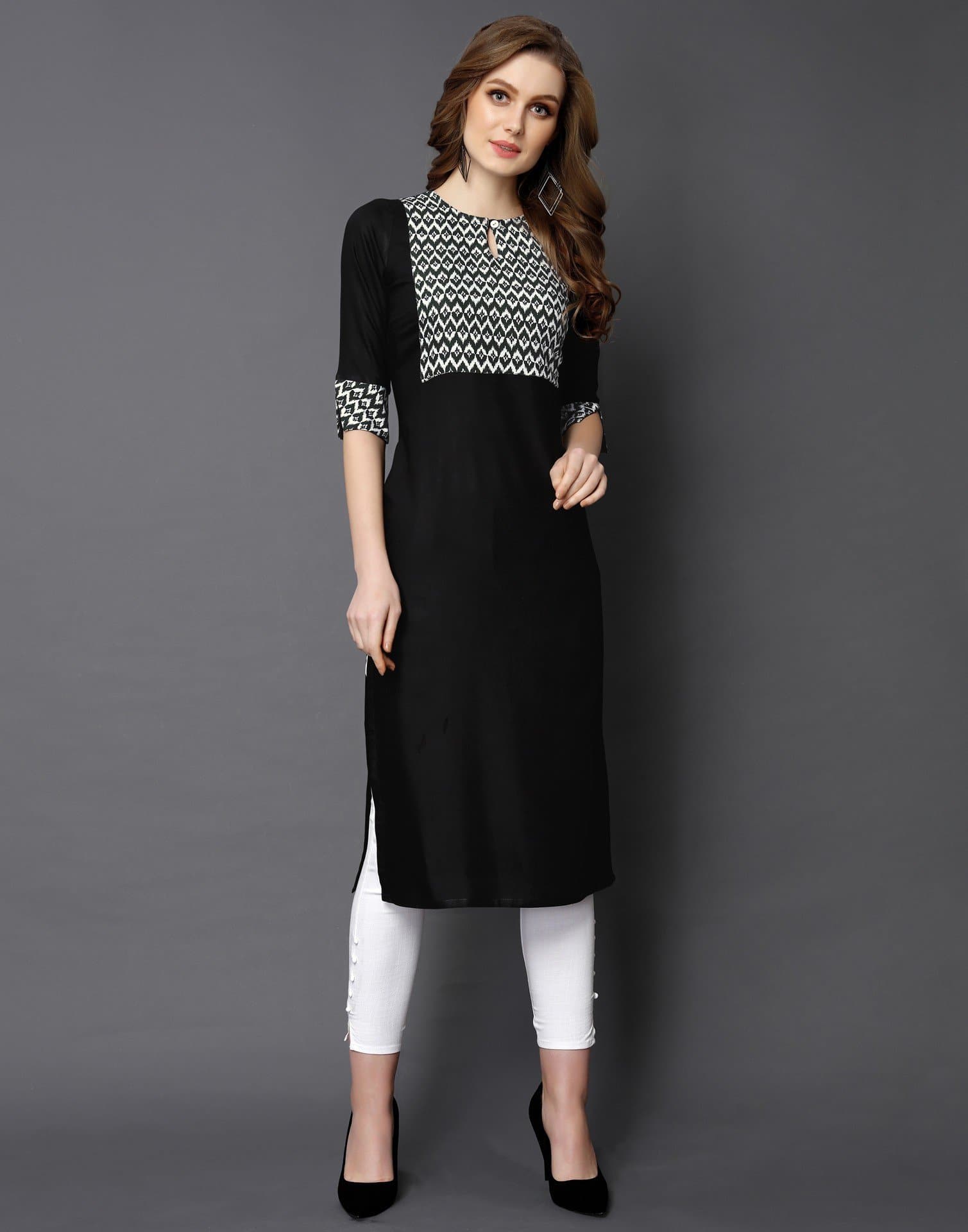 Chevron Zig Zag Geometric Print Keyhole Neckline Three Fourth Sleeve Straight Kurta