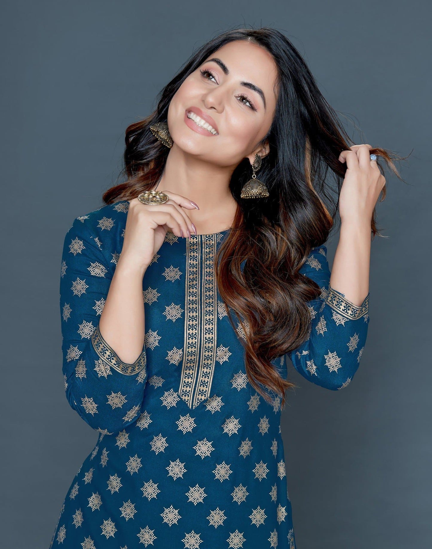 Blue Round Neck Printed Kurta and Palazzo Set