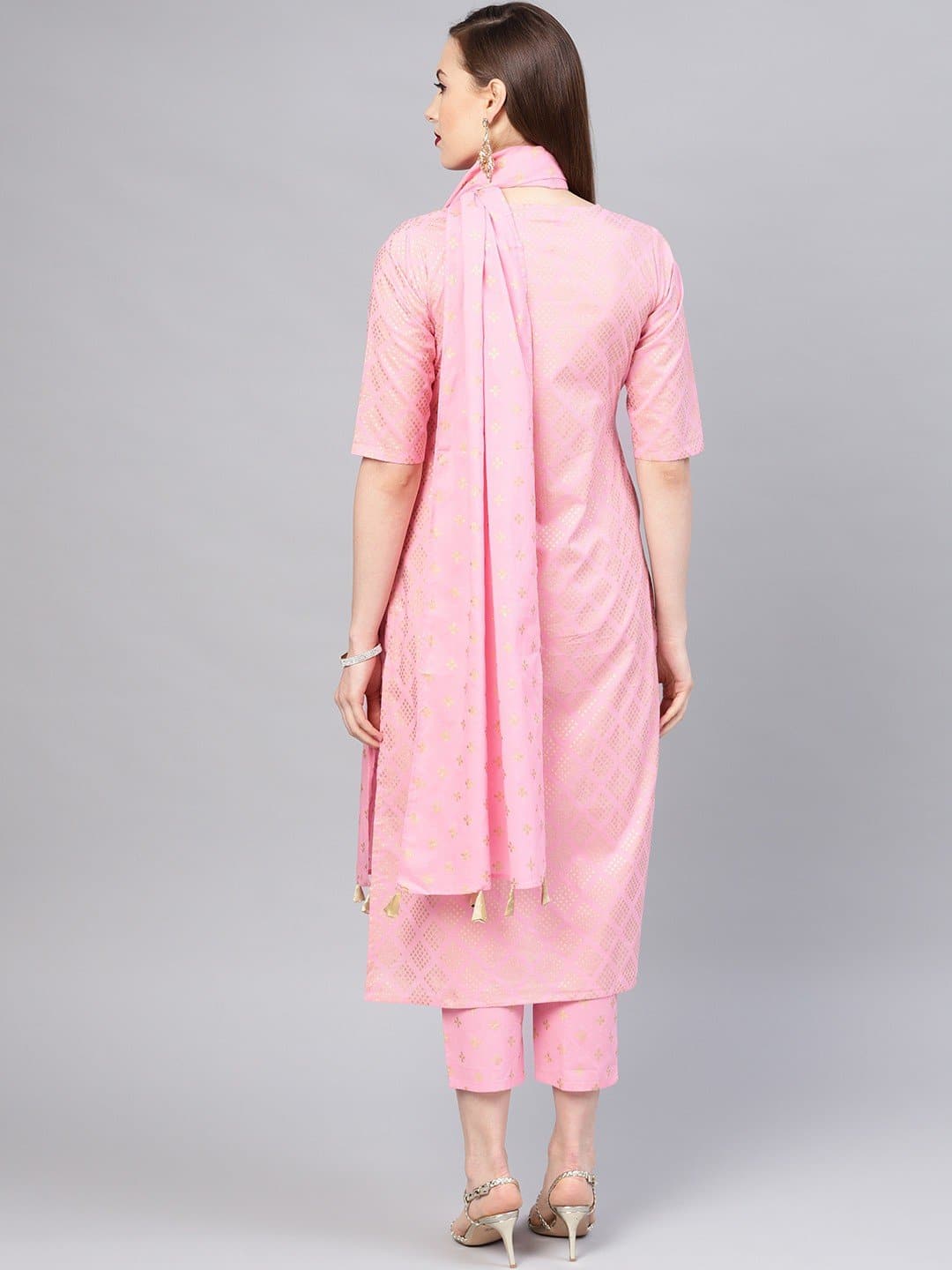 Pink Keyhole Neck Printed Kurta and Trousers Set