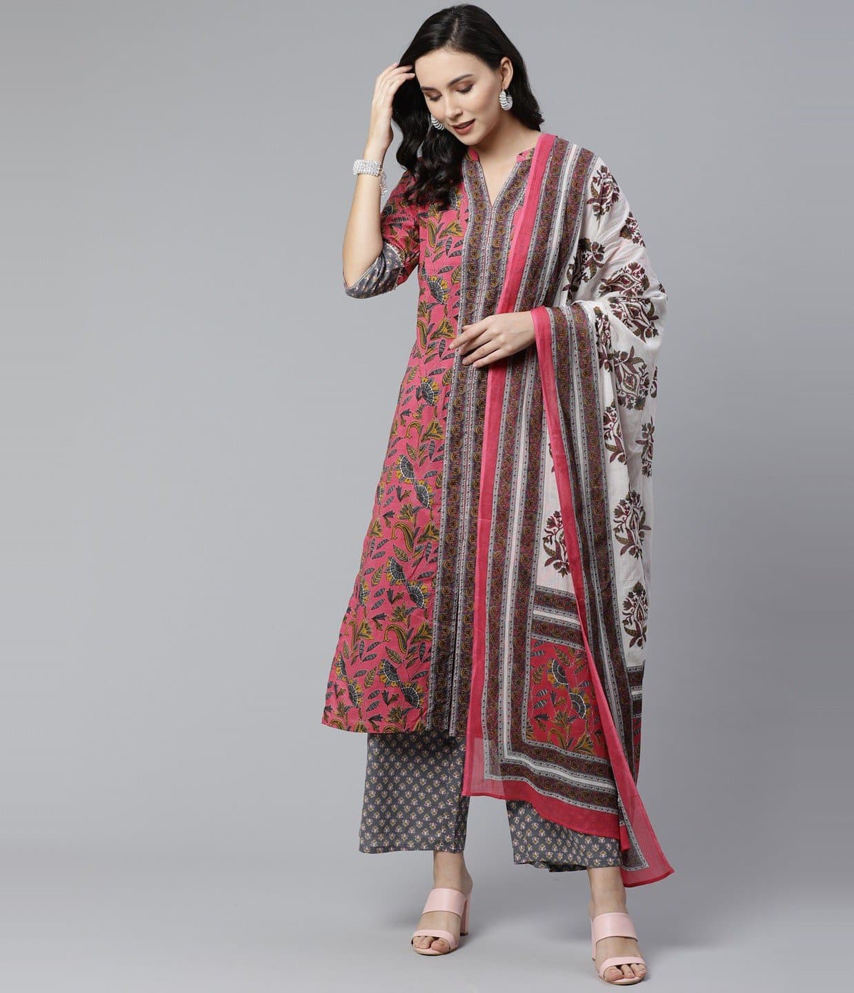 Mandarin Collar Printed Kurta and Palazzo Set