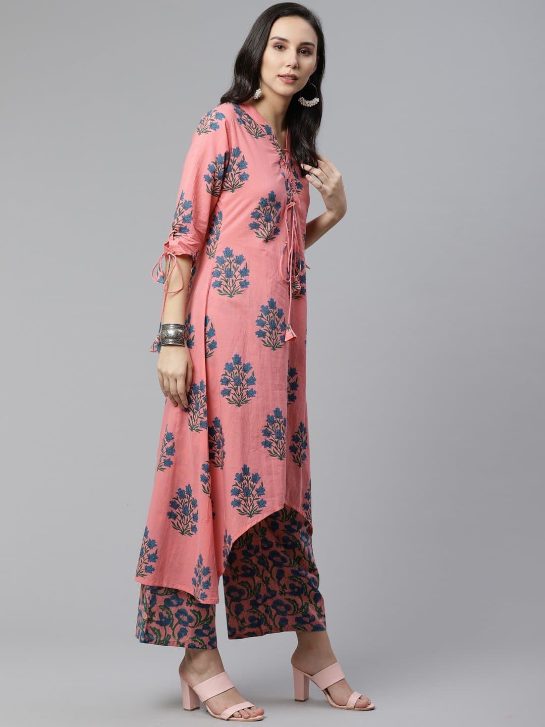 V-Neck Printed Kurta and Palazzo Set