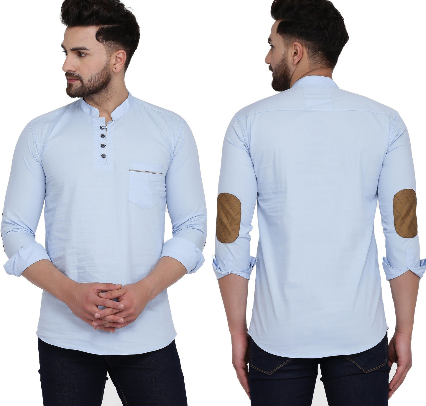 Mandarin Collar Three Quarter Sleeve Solid Straight Kurta