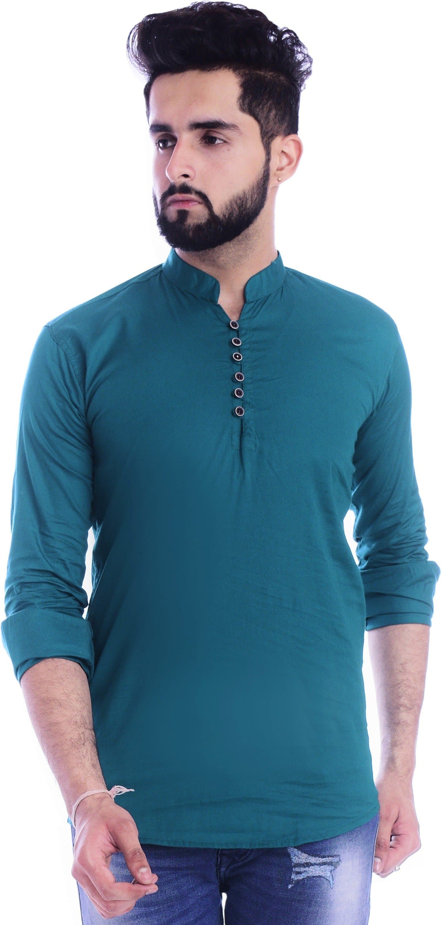 Full Sleeve Mandarin Collar Solid A-line Kurta