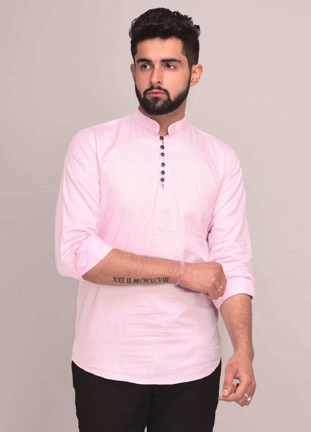 Full Sleeve Mandarin Collar Solid A-line Kurta