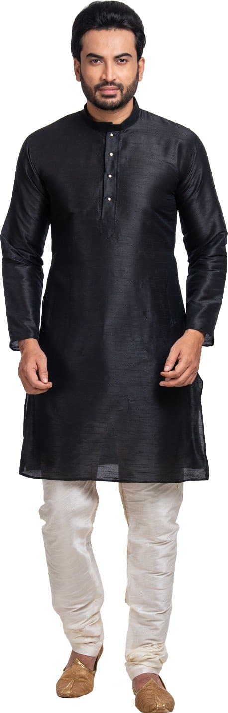 Mandarin Collar Solid Full Sleeve Silk Straight Kurta