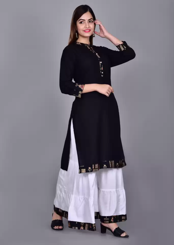 Black White Collared Neck Kurta and Palazzo Set