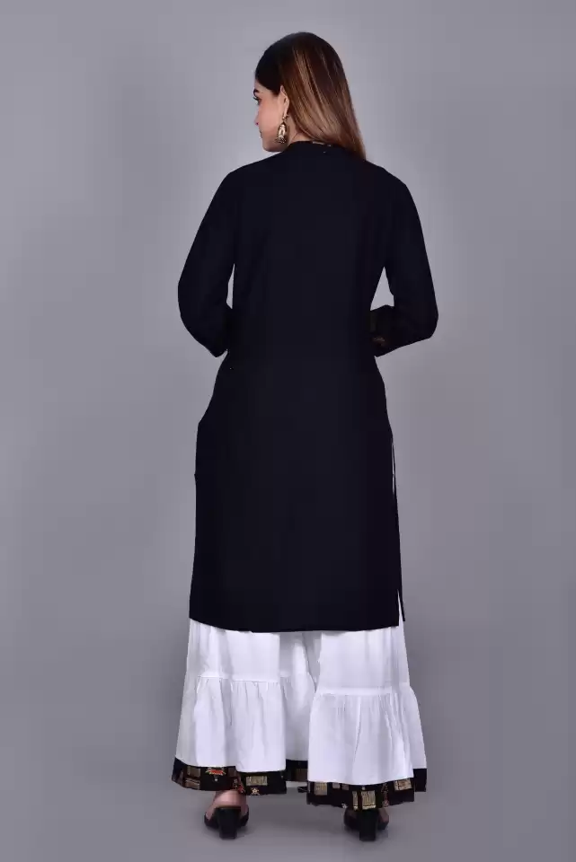 Black White Collared Neck Kurta and Palazzo Set