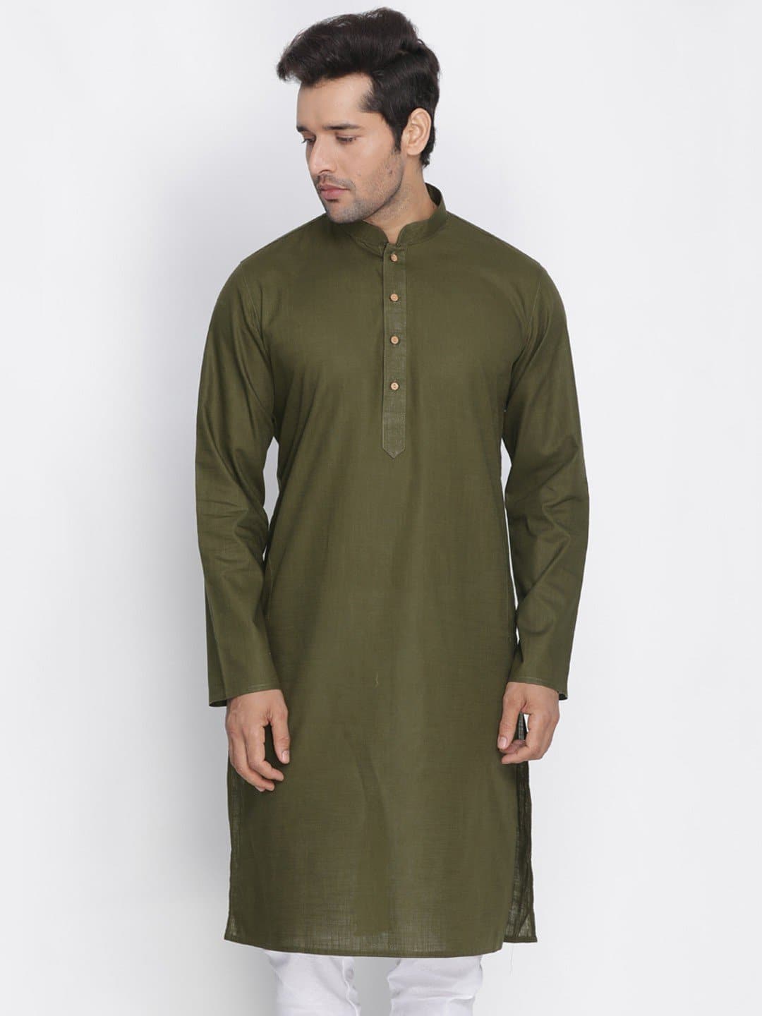 Mandarin Collar Knee Length Solid Straight Kurta