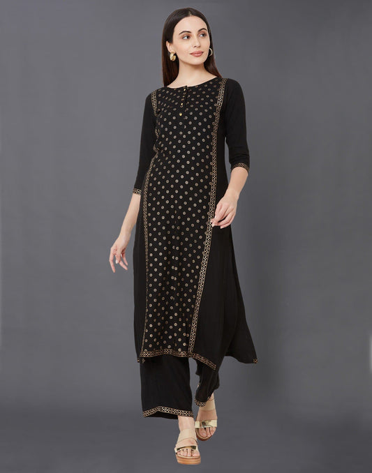 Mandarin Collar Three Fourth Sleeve Calf Length Printed Straight Kurta