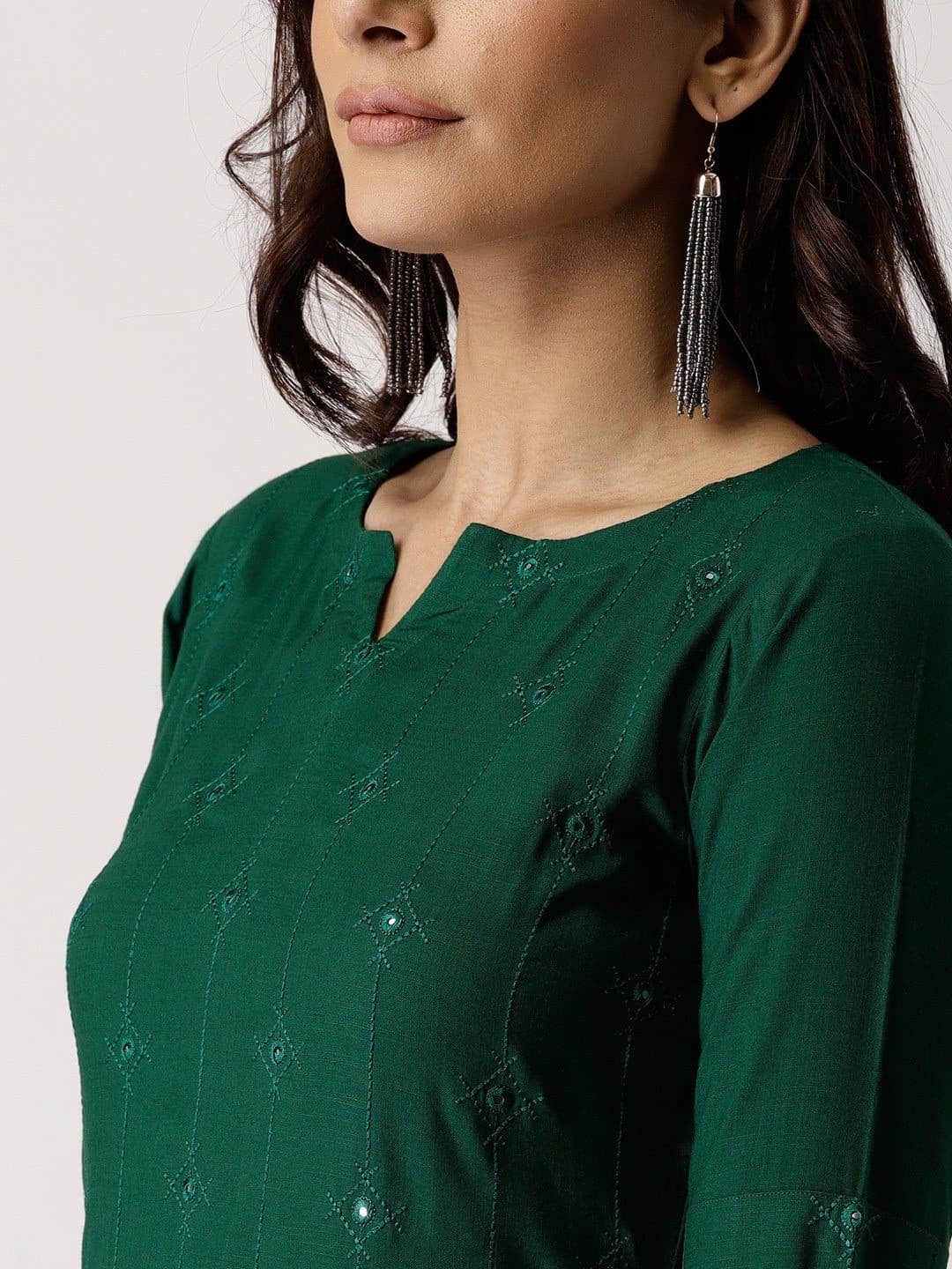 Green Asymmetric Neck Half Sleeve Embellished Straight Kurta