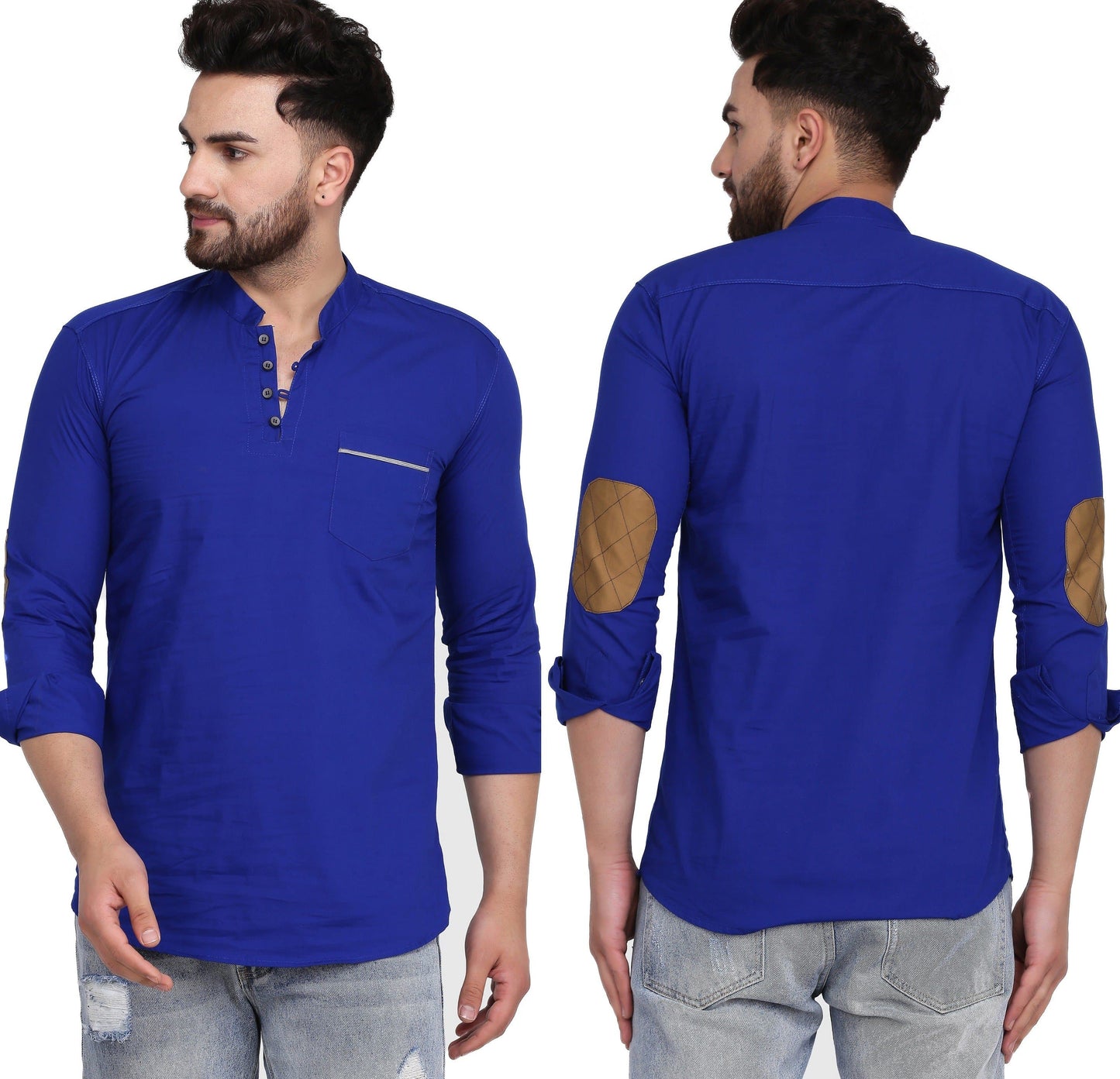 Mandarin Collar Three Quarter Sleeve Solid Straight Kurta