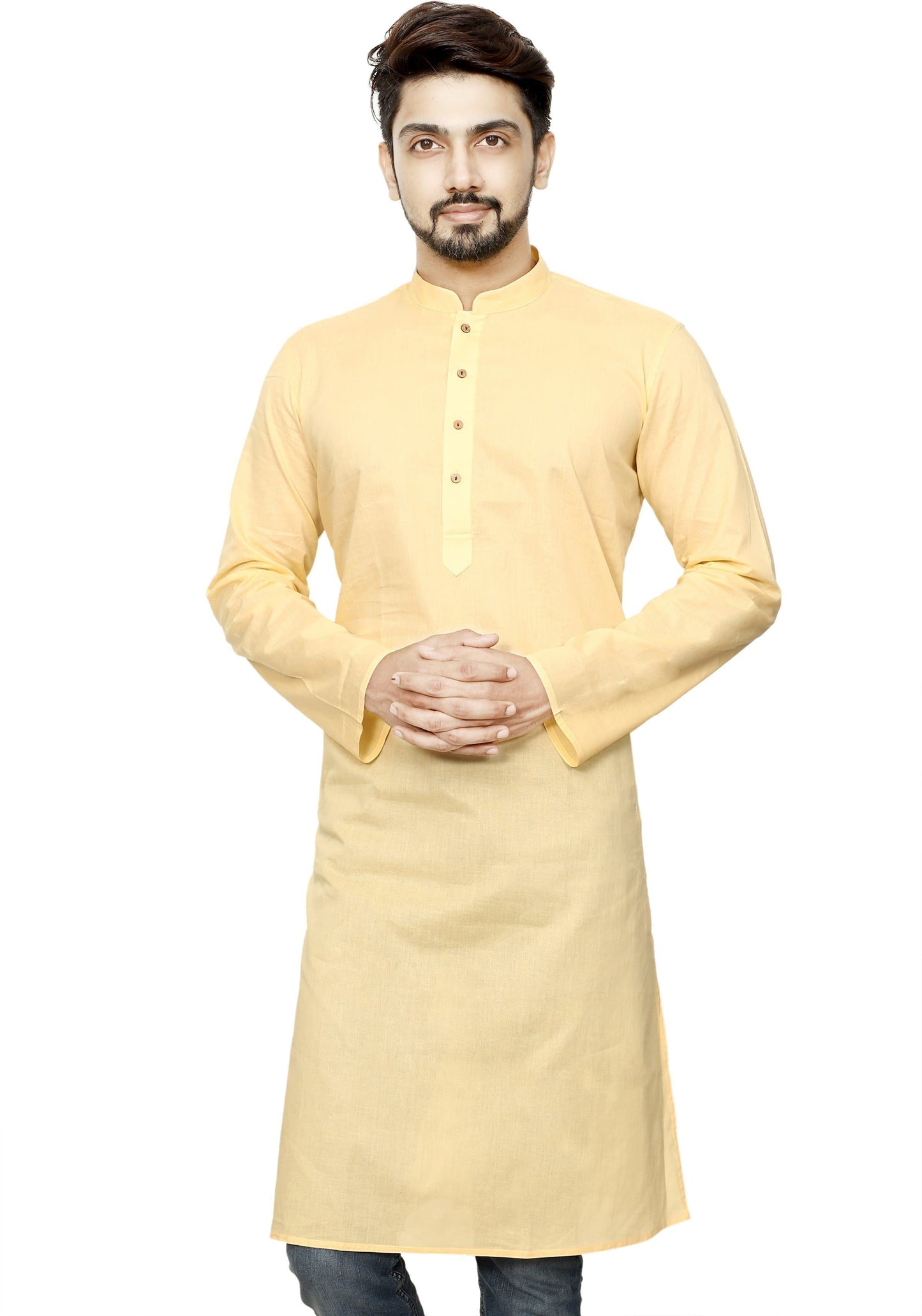 Mandarin Collar Knee Length Solid Straight Kurta