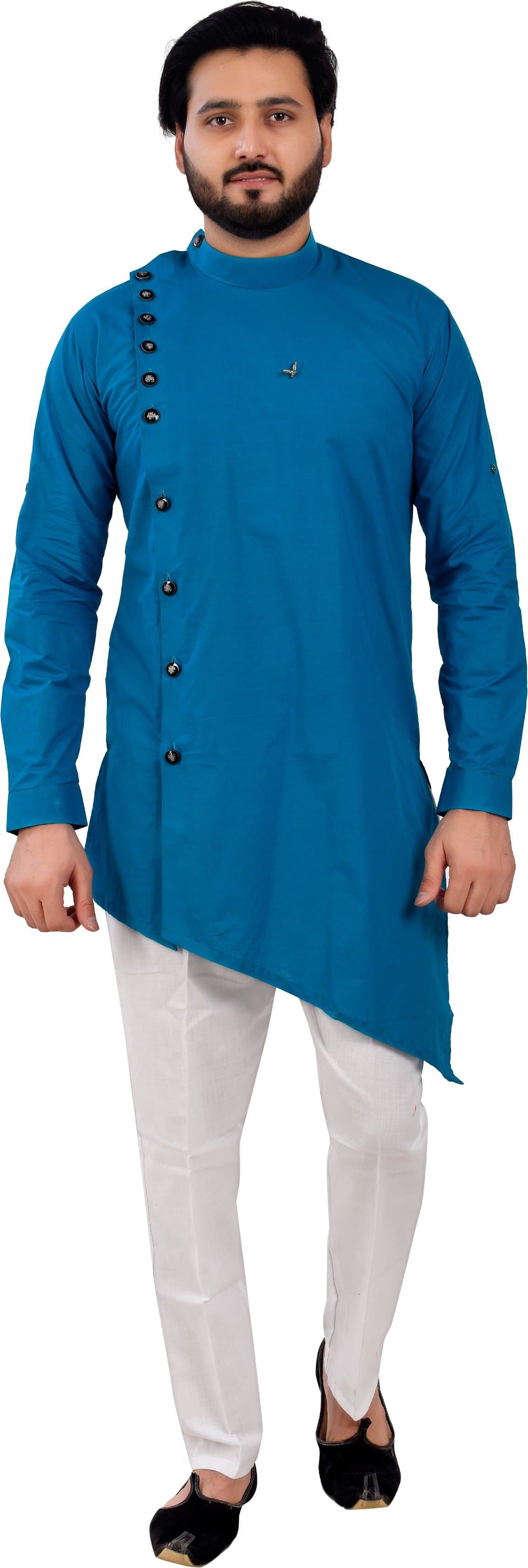 Full Sleeve Mandarin Collar Solid Asymmetric Kurta