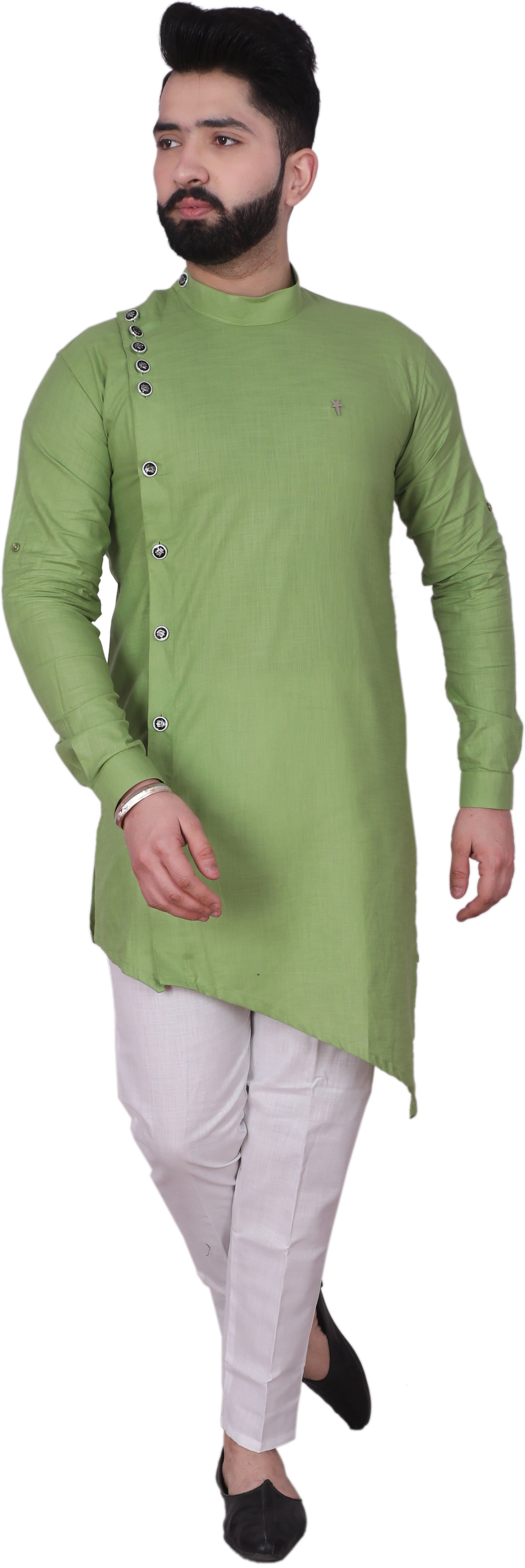 Full Sleeve Mandarin Collar Solid Asymmetric Kurta