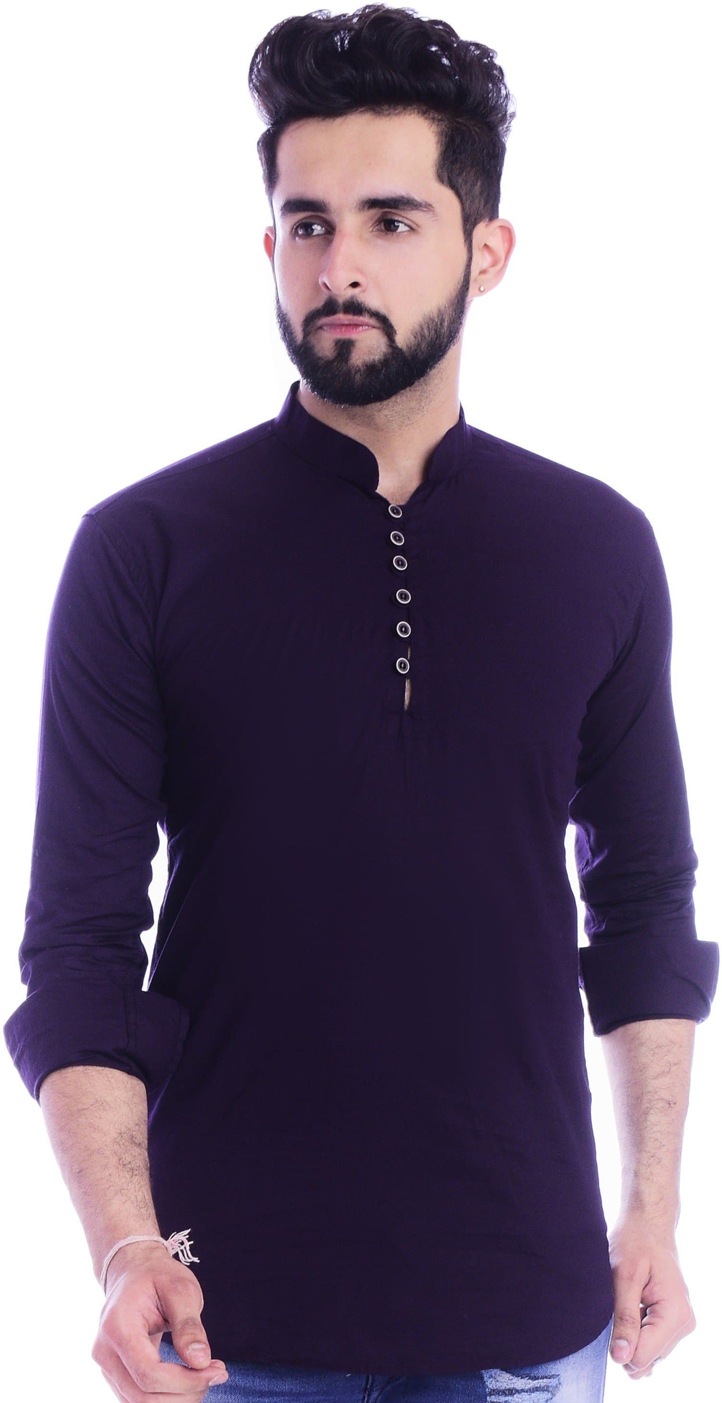 Full Sleeve Mandarin Collar Solid A-line Kurta