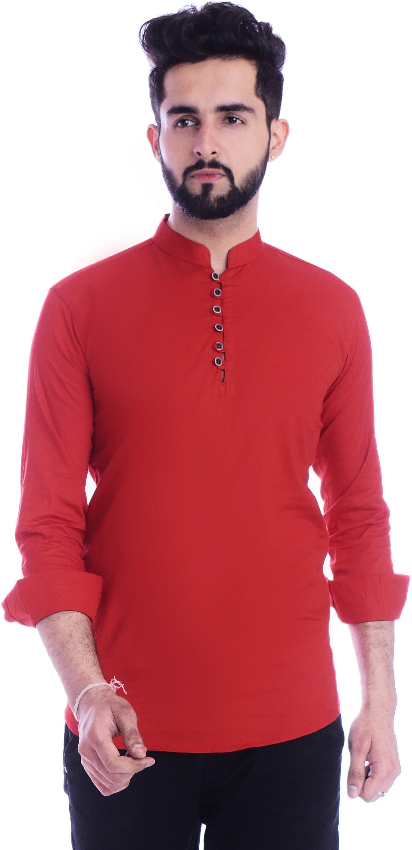 Full Sleeve Mandarin Collar Solid A-line Kurta