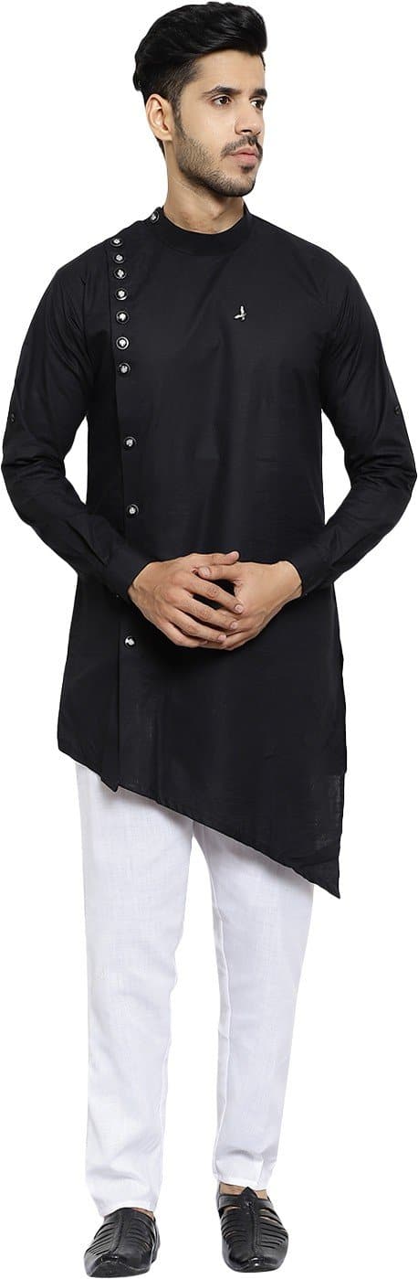 Full Sleeve Mandarin Collar Solid Asymmetric Kurta