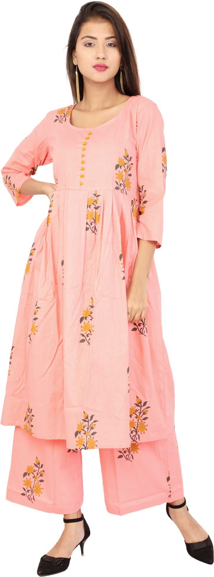 Blue Round Neck Printed Kurta and Palazzo Set