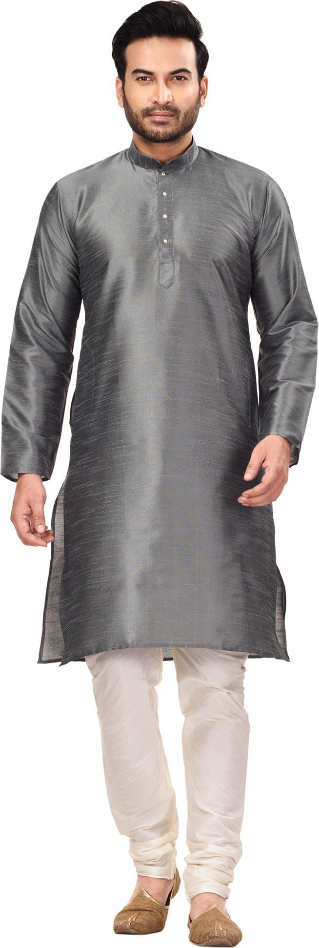 Mandarin Collar Solid Full Sleeve Silk Straight Kurta