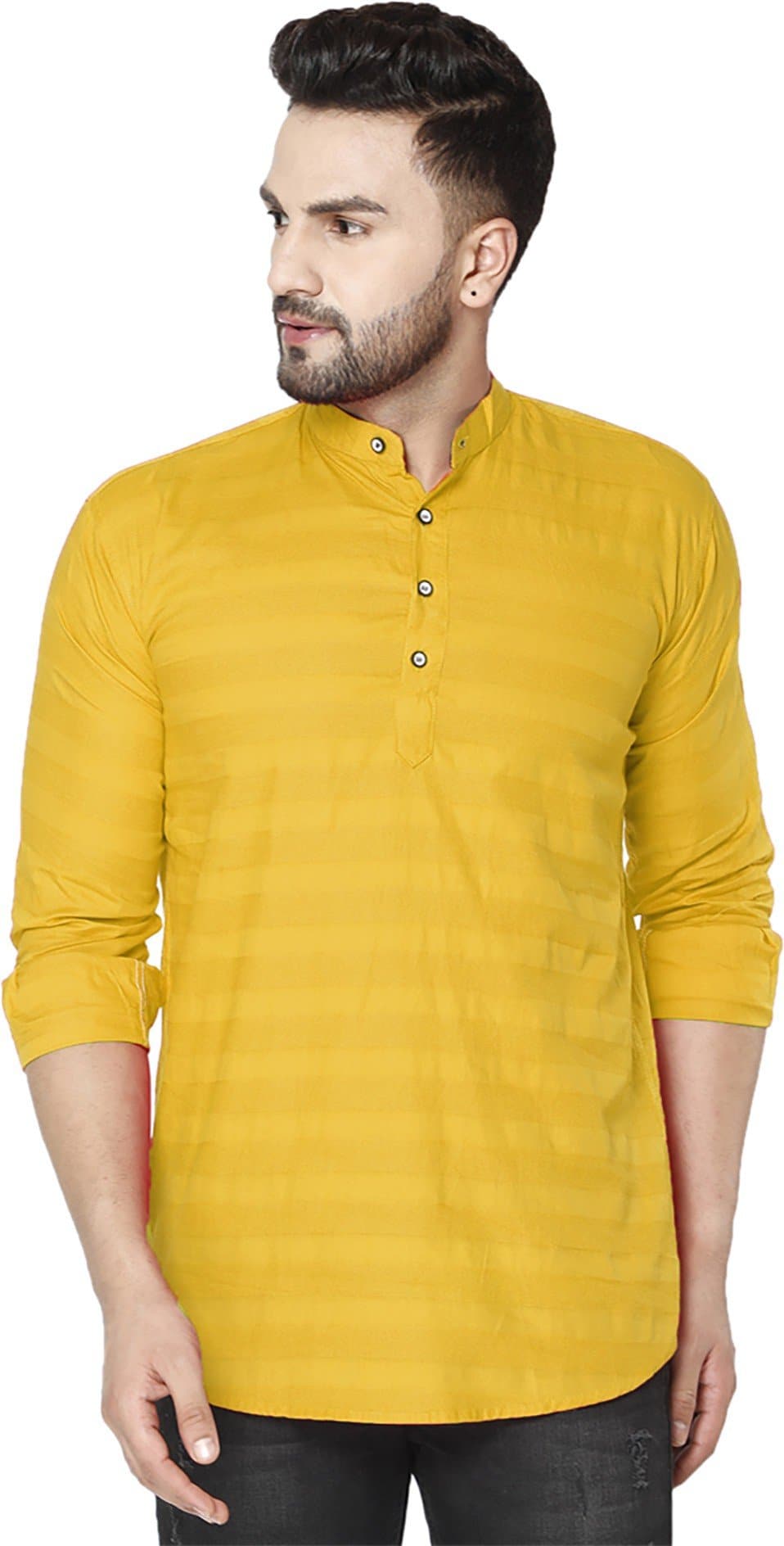 Mandarin Collar Three Quarter Sleeve Striped Straight Kurta