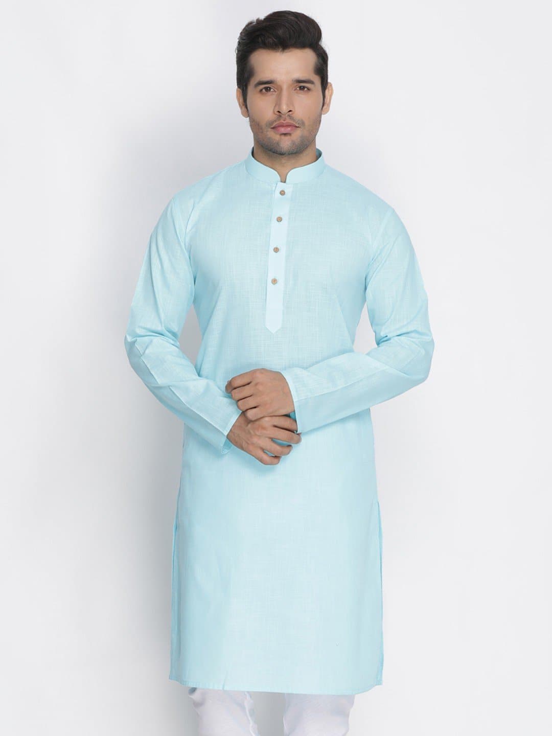 Mandarin Collar Knee Length Solid Straight Kurta