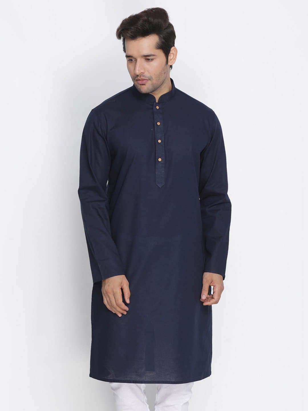 Mandarin Collar Knee Length Solid Straight Kurta