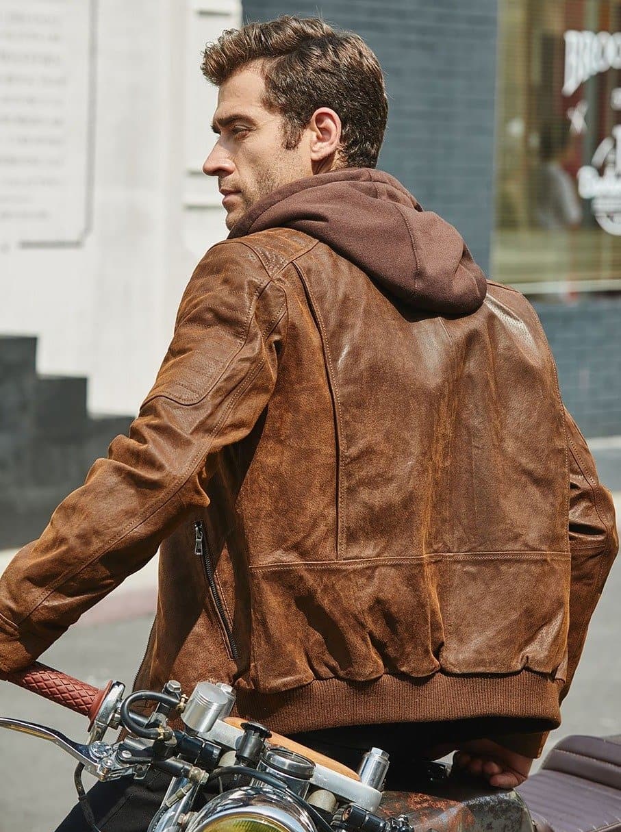 Brown Genuine Leather Jacket With A Removable Hood