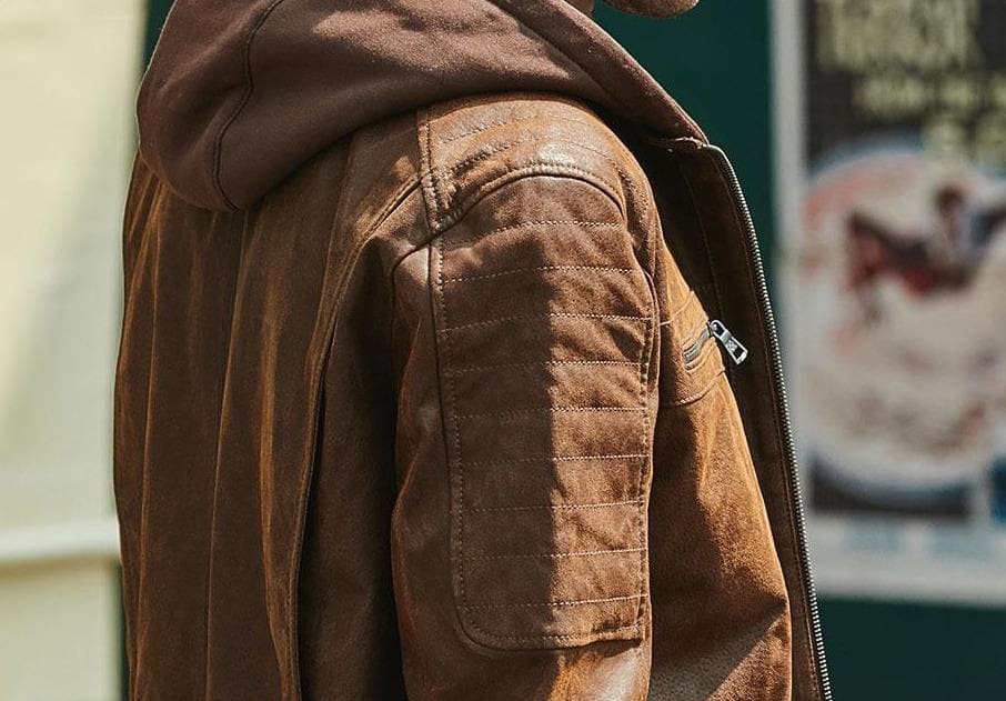 Brown Genuine Leather Jacket With A Removable Hood