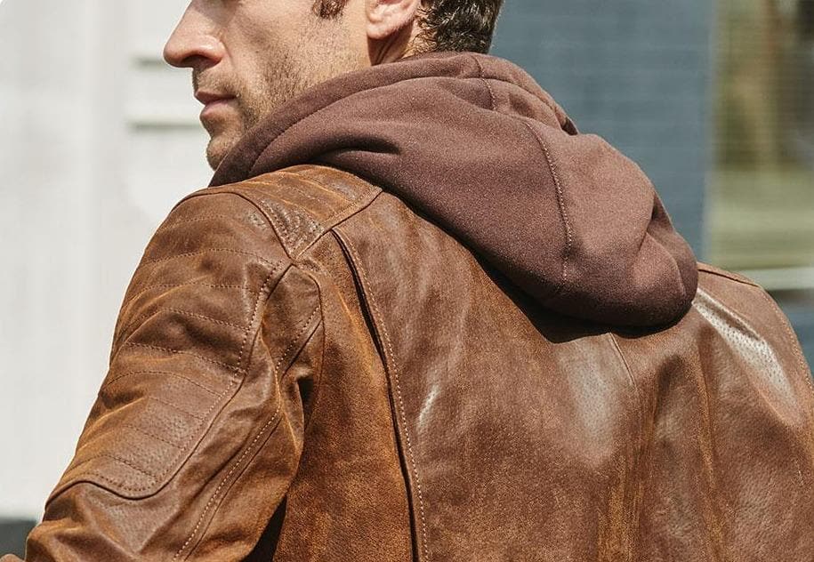 Brown Genuine Leather Jacket With A Removable Hood