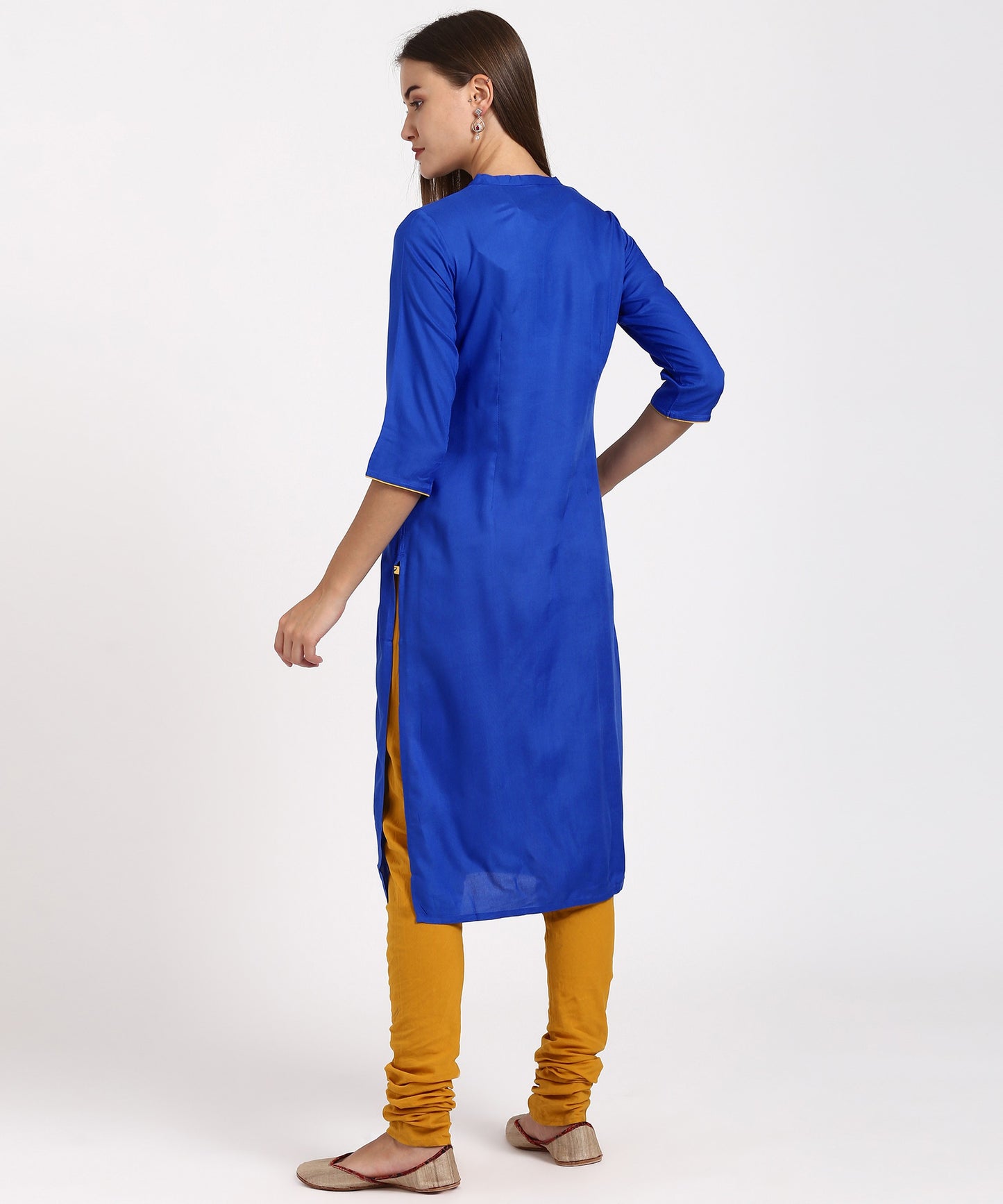 Blue Mandarin Neck Embroidered Straight Kurta