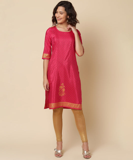 Polka Print Straight Kurta