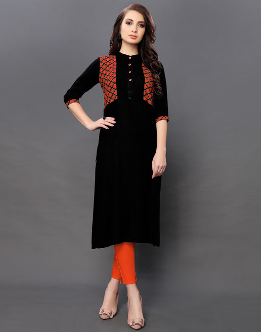 Chevron Zig Zag Geometric Print Keyhole Neckline Three Fourth Sleeve Straight Kurta