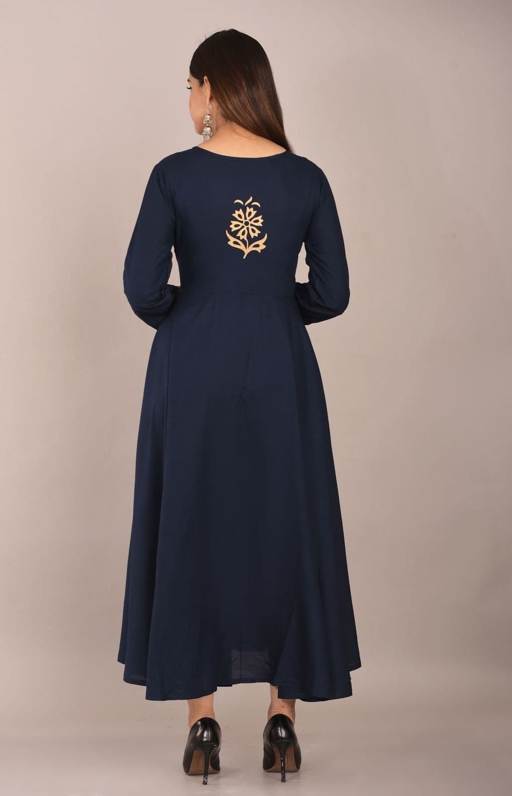 Round Neck Ankle Length Printed Flared Kurta