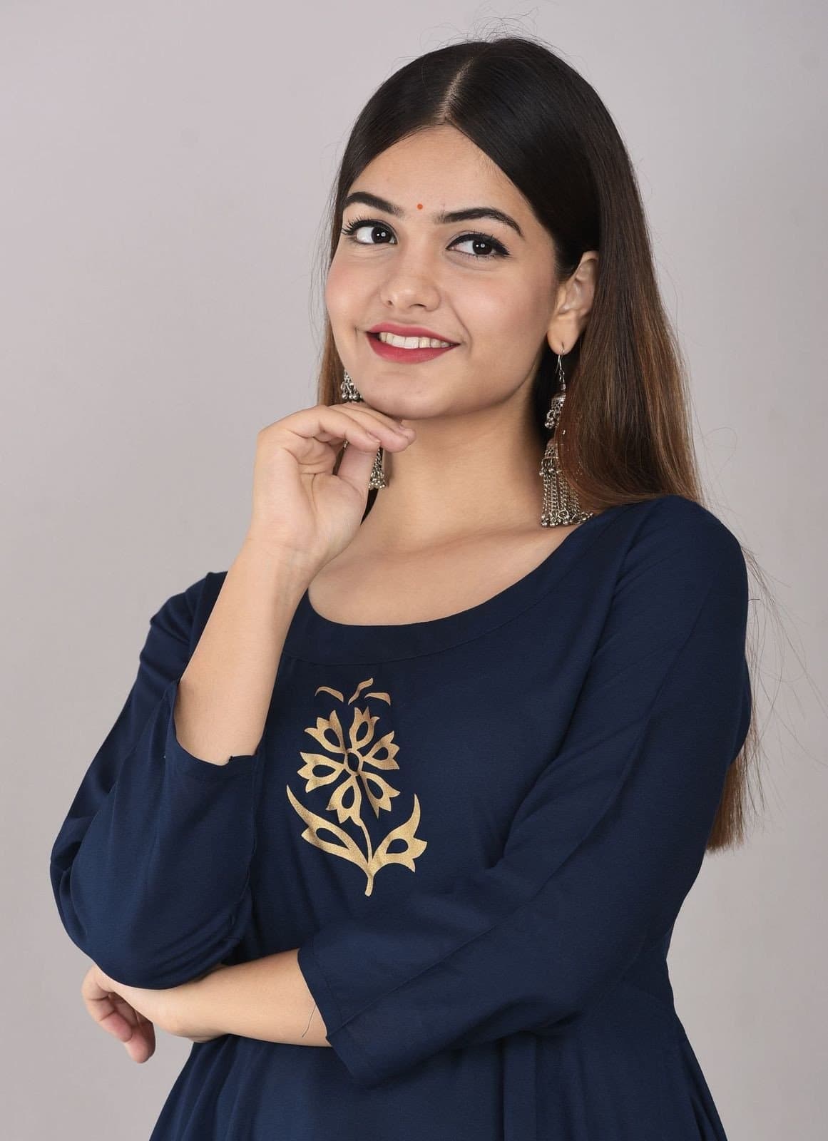 Round Neck Ankle Length Printed Flared Kurta