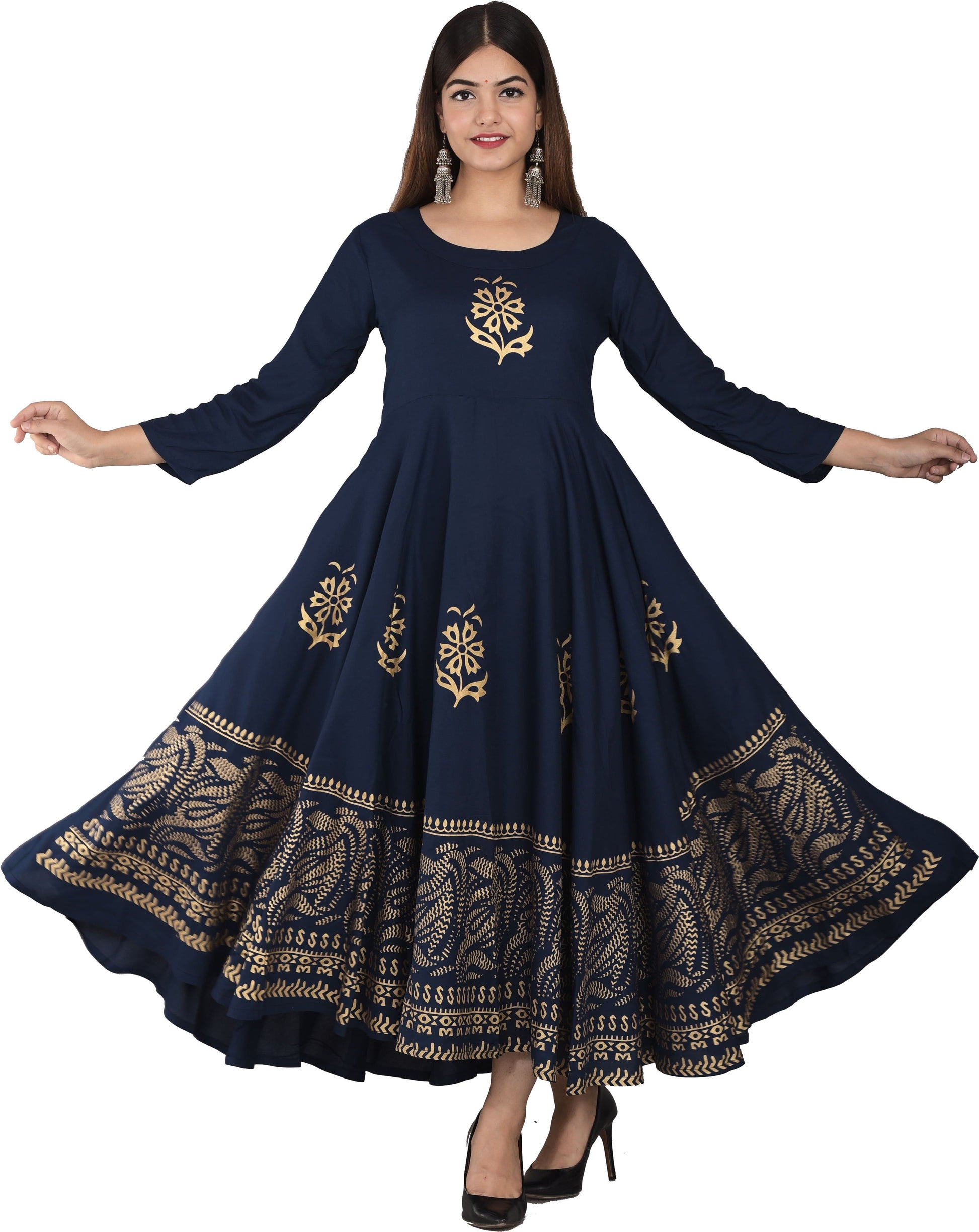 Round Neck Ankle Length Printed Flared Kurta