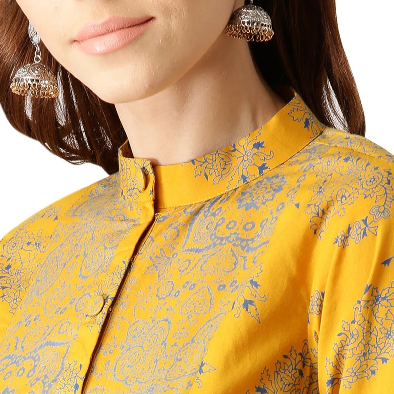 Mandarin Collar Floral Print A-line Kurta