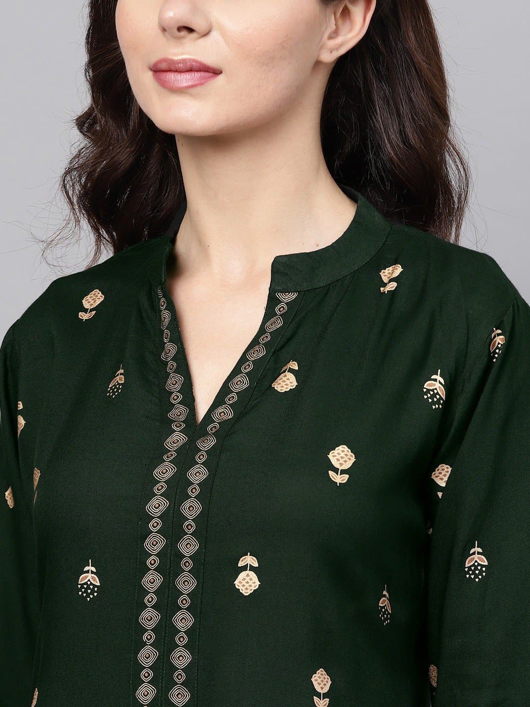 Green V-Neck Three Fourth Sleeve Kurta and Palazzo Set