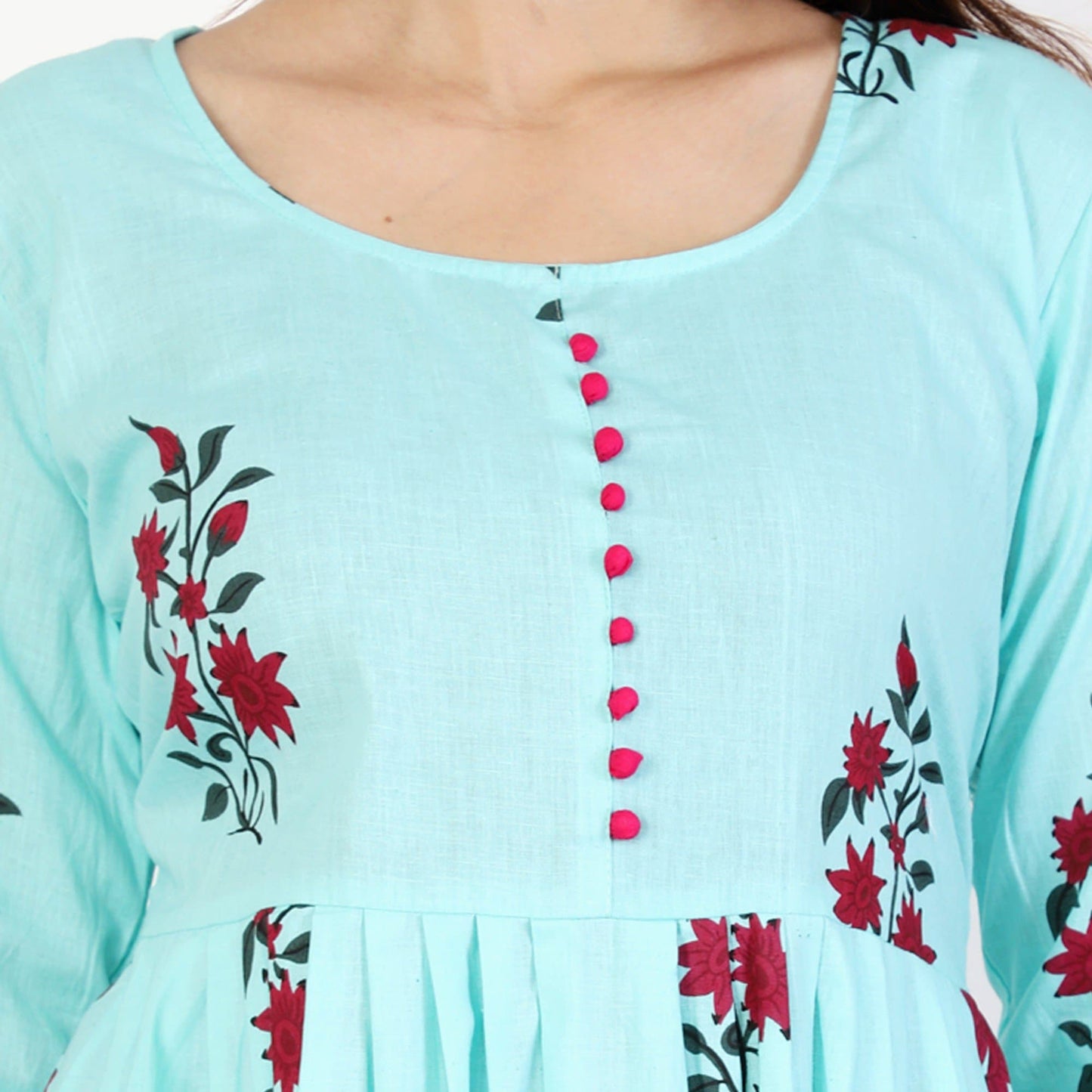 Blue Round Neck Printed Kurta and Palazzo Set