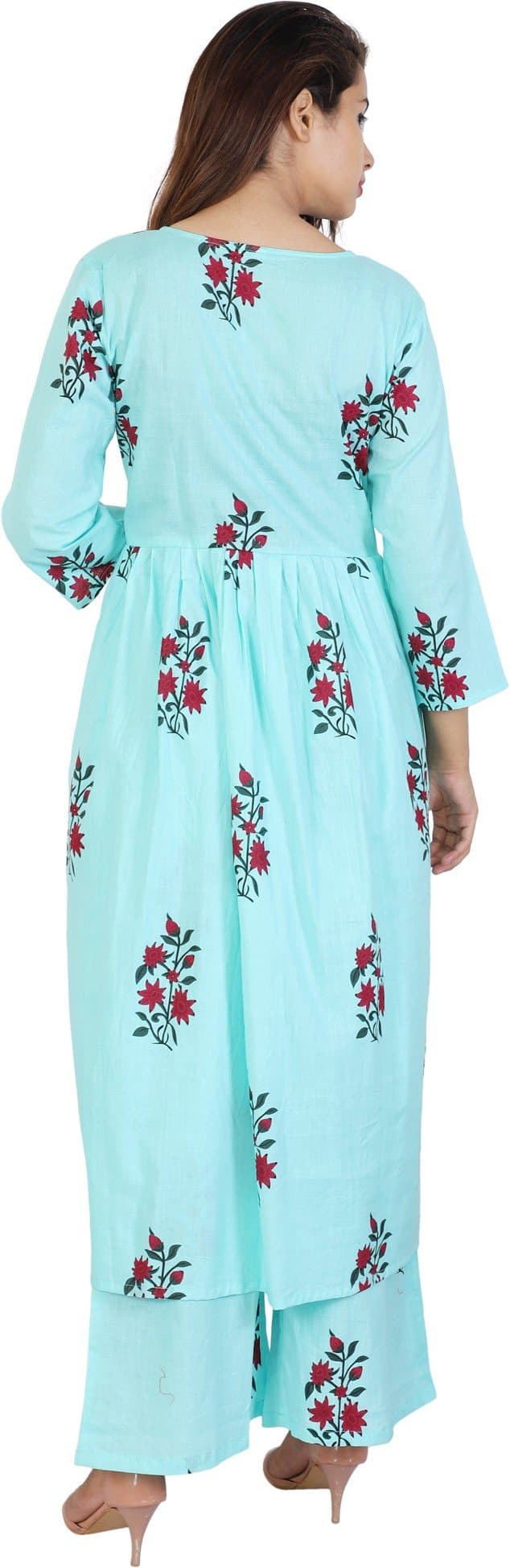 Blue Round Neck Printed Kurta and Palazzo Set