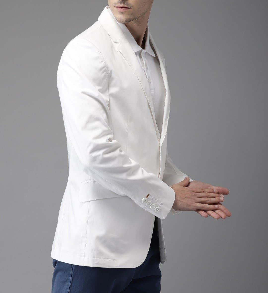 White Single Breasted Cotton Blazer