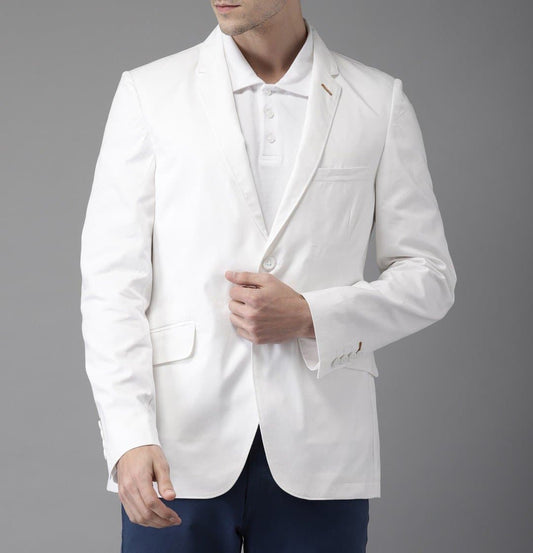 White Single Breasted Cotton Blazer